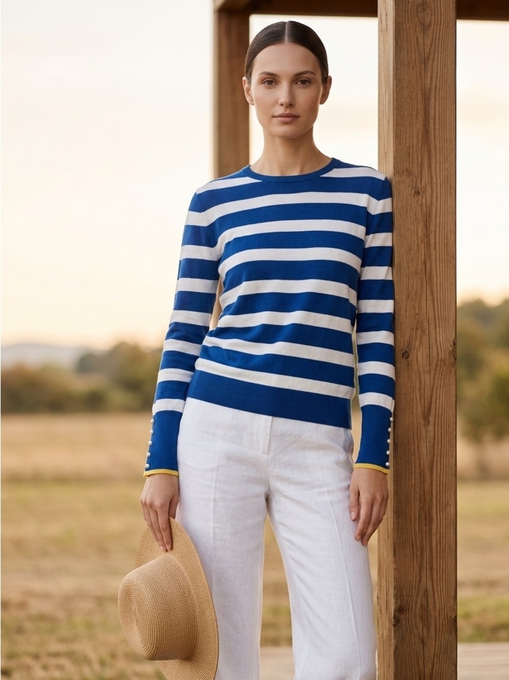 Philosophy Blue and White Knit Top